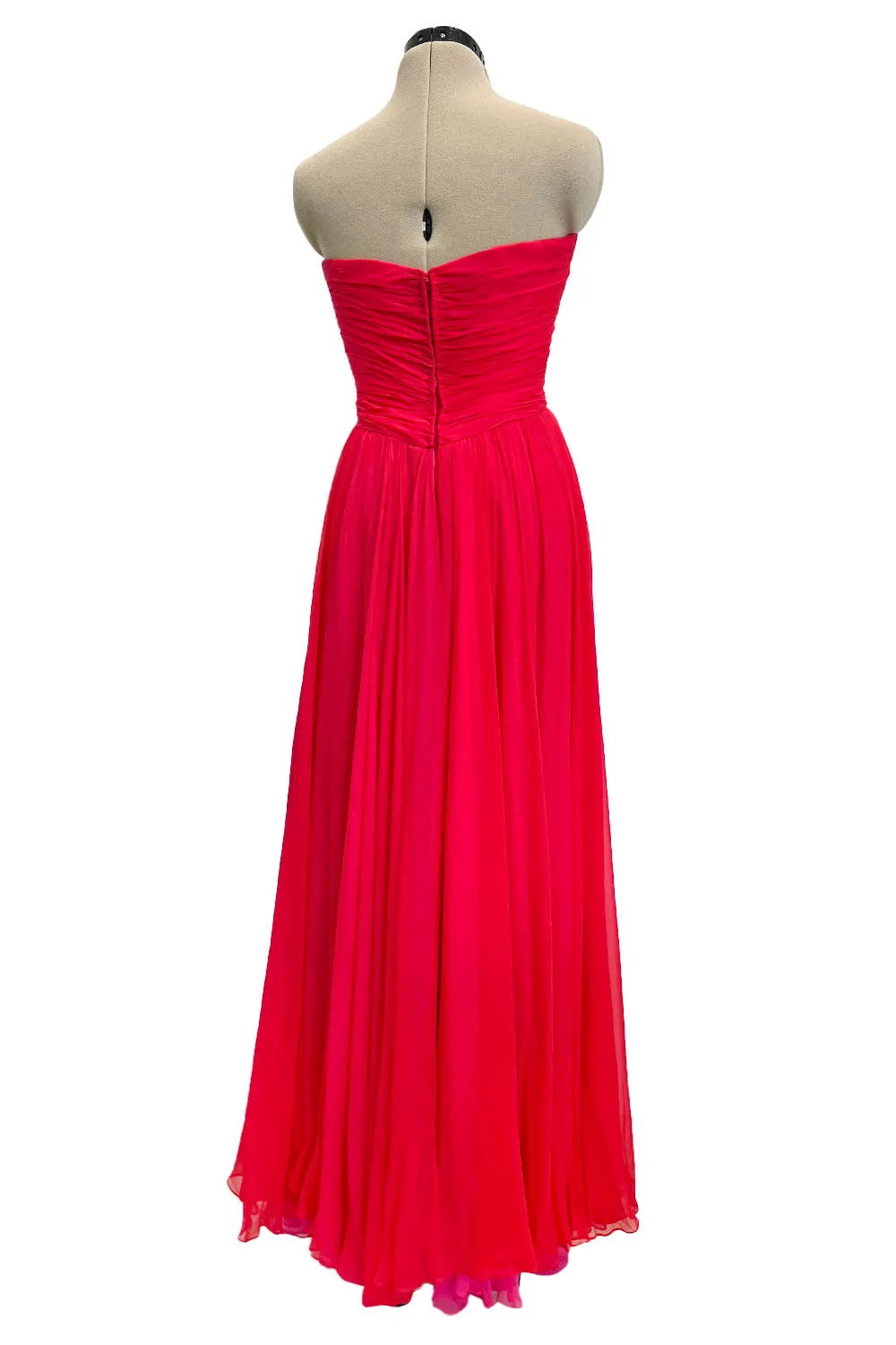 Beautiful Spring 1989 Bob Mackie Runway Red Silk Chiffon Dress & Cape w Inner Pink Layer