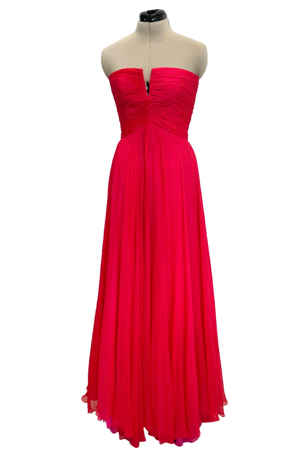 Beautiful Spring 1989 Bob Mackie Runway Red Silk Chiffon Dress & Cape w Inner Pink Layer