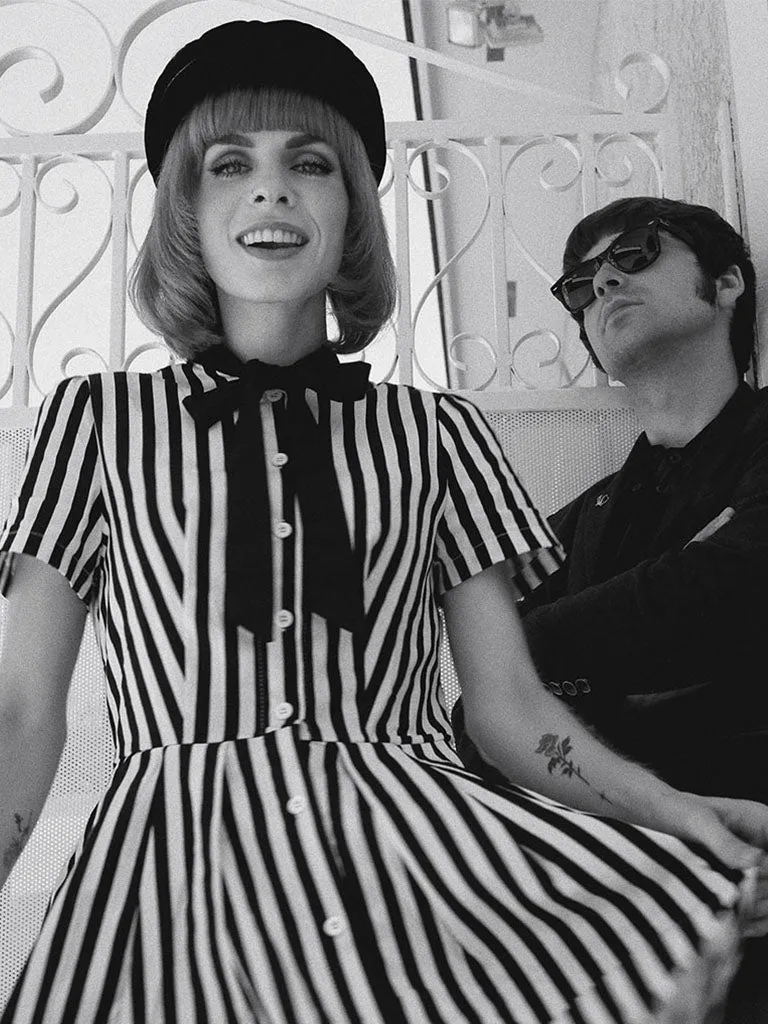 Beetlejuice Costume Pocket Dress With Black and White Vertical Stripe