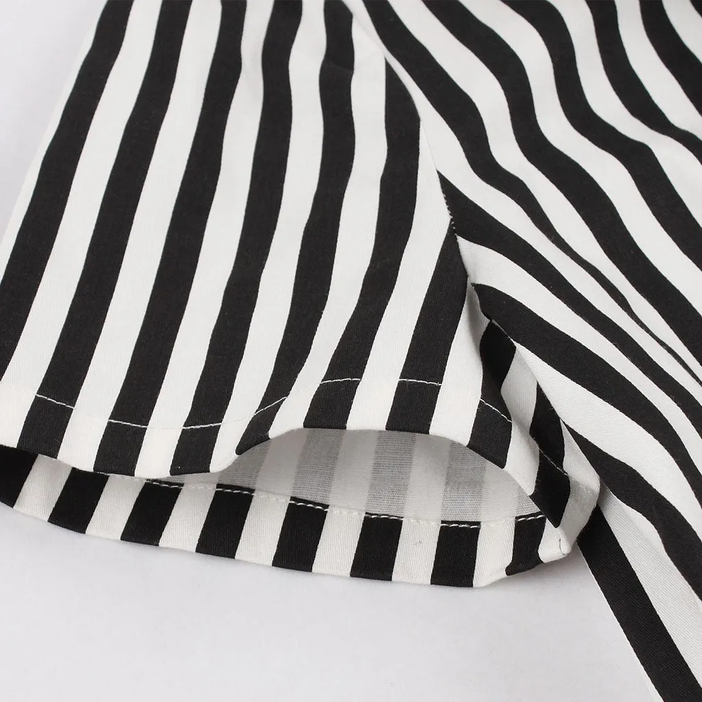 Beetlejuice Costume Pocket Dress With Black and White Vertical Stripe