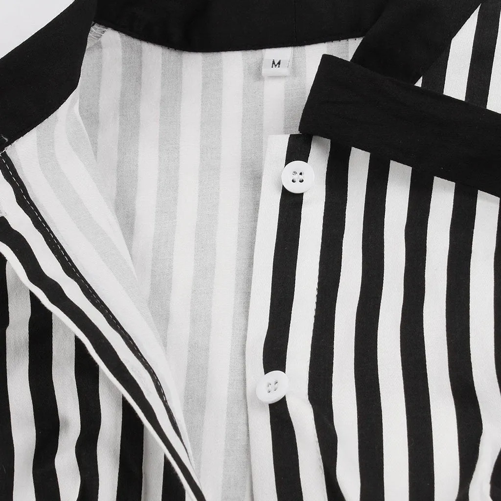 Beetlejuice Costume Pocket Dress With Black and White Vertical Stripe