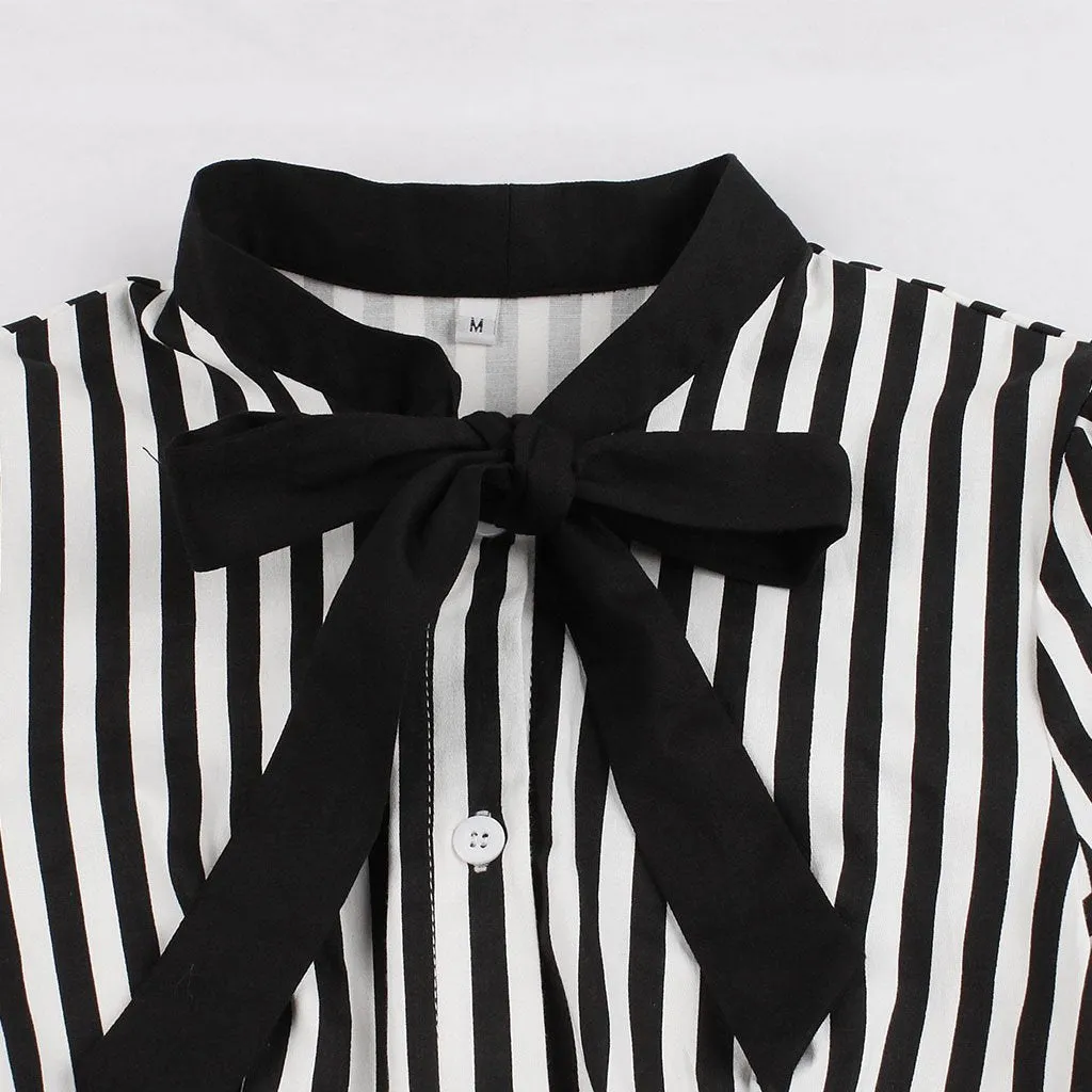 Beetlejuice Costume Pocket Dress With Black and White Vertical Stripe