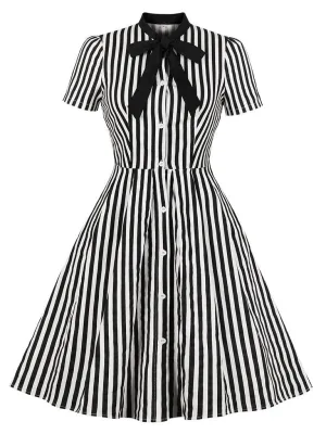 Beetlejuice Costume Pocket Dress With Black and White Vertical Stripe
