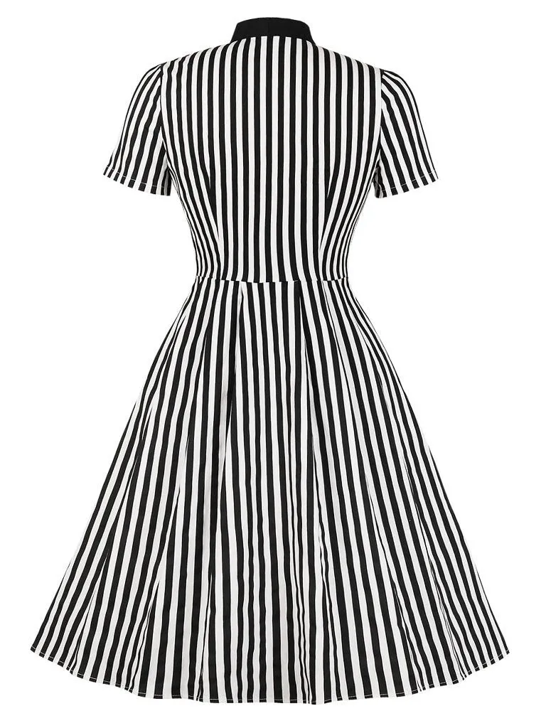 Beetlejuice Costume Pocket Dress With Black and White Vertical Stripe