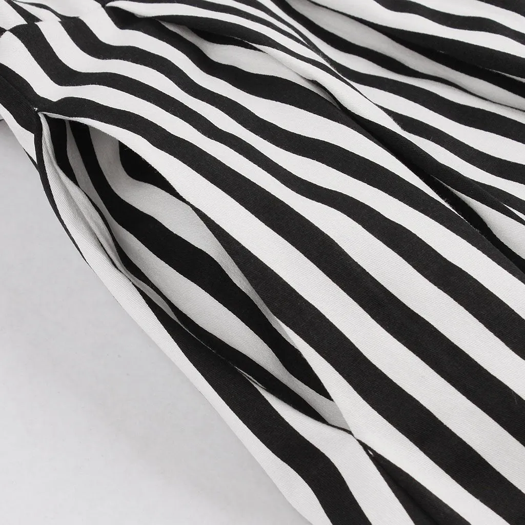 Beetlejuice Costume Pocket Dress With Black and White Vertical Stripe