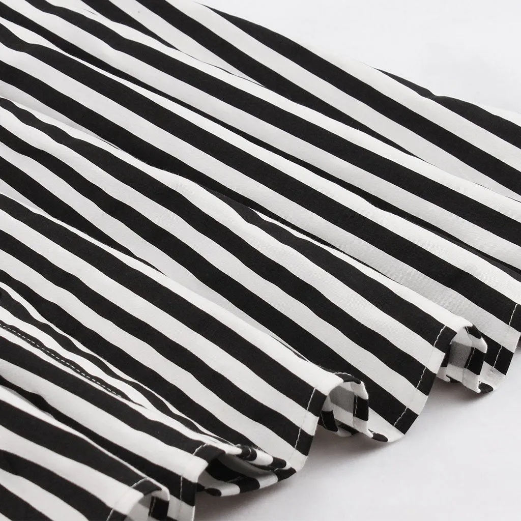Beetlejuice Costume Pocket Dress With Black and White Vertical Stripe
