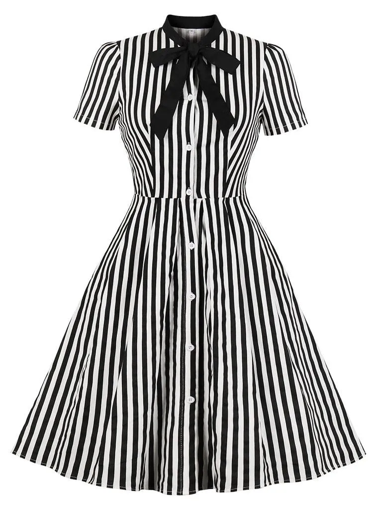 Beetlejuice Costume Pocket Dress With Black and White Vertical Stripe