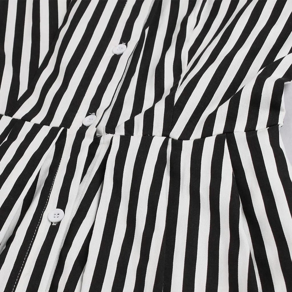 Beetlejuice Costume Pocket Dress With Black and White Vertical Stripe
