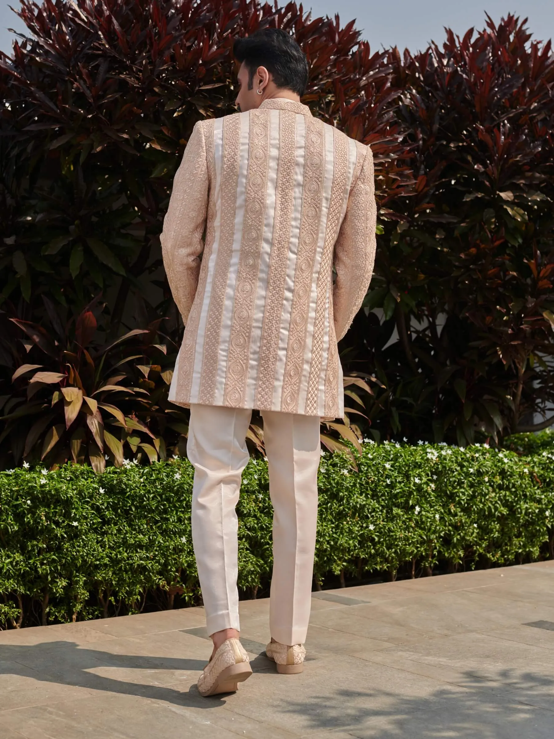 Beige short open-front jacket and pant set