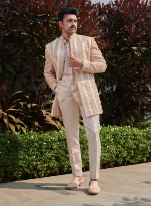 Beige short open-front jacket and pant set