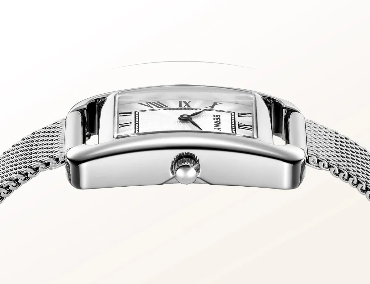 BERNY - Rectangular Stainless Steel Quartz Women's Watch