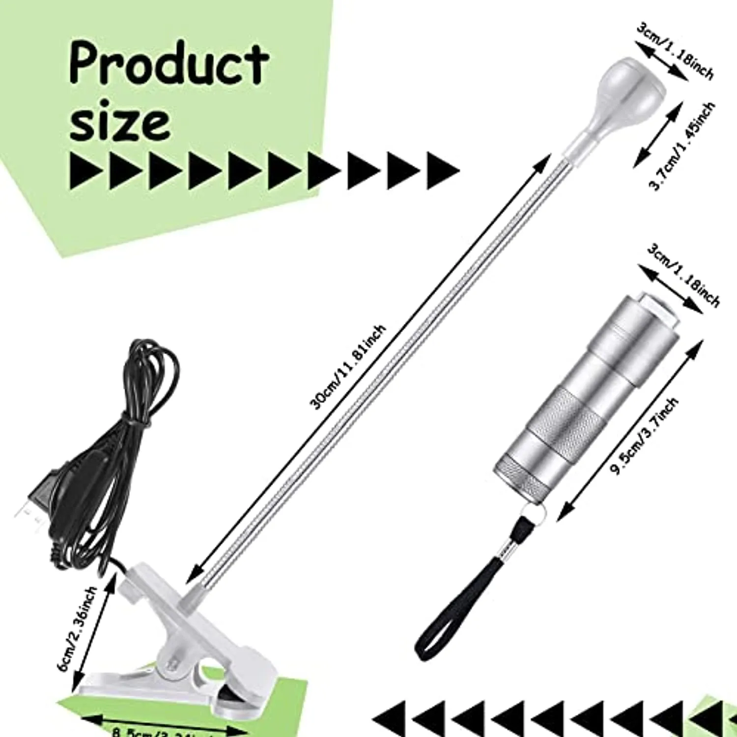 Big Chip 395 nm UV LED Light Fixtures with Gooseneck and Clamp for UV Gel Nail Curing with UV LED Nail Lamp for Gel Nails and Adapter USB Charger Block (Silver)