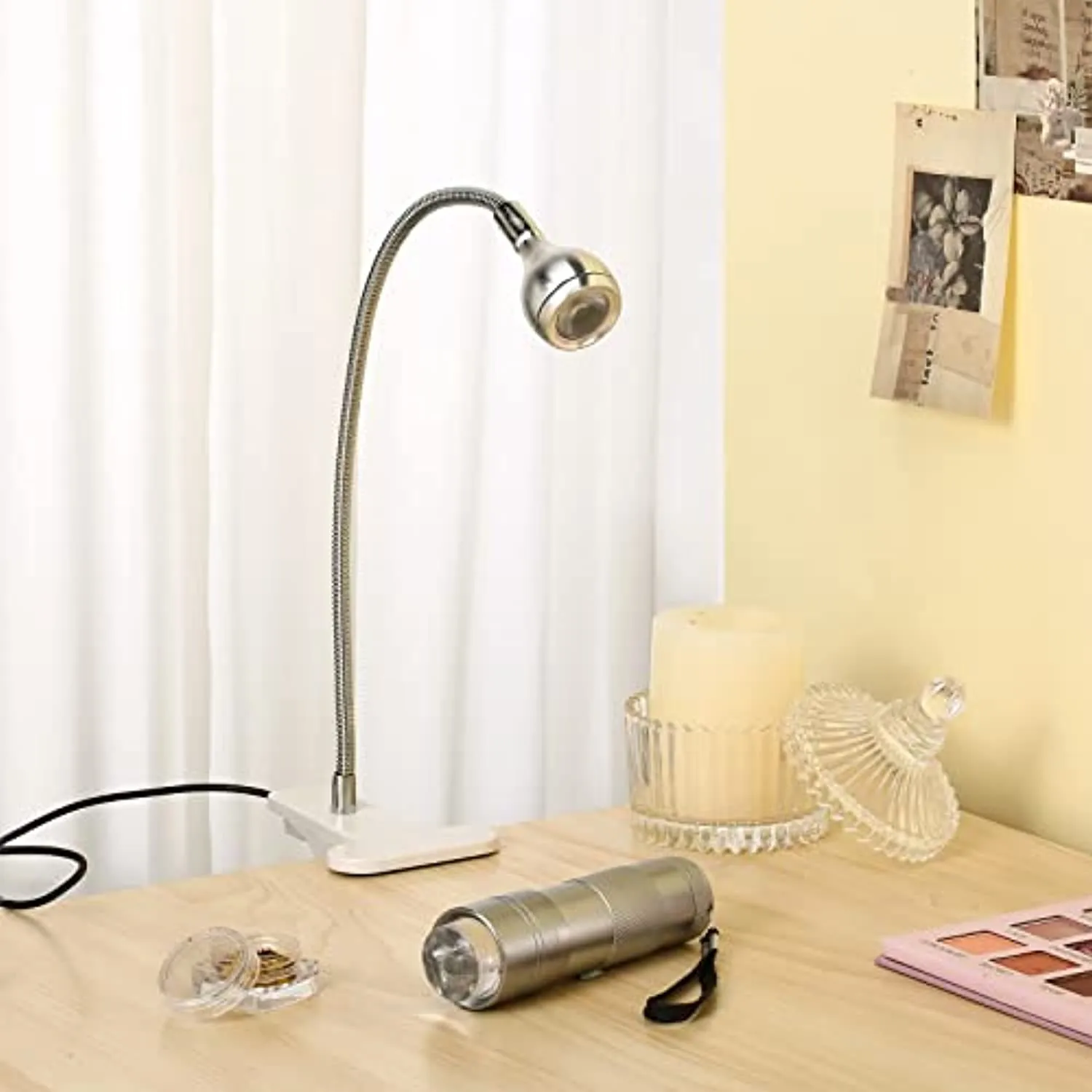 Big Chip 395 nm UV LED Light Fixtures with Gooseneck and Clamp for UV Gel Nail Curing with UV LED Nail Lamp for Gel Nails and Adapter USB Charger Block (Silver)