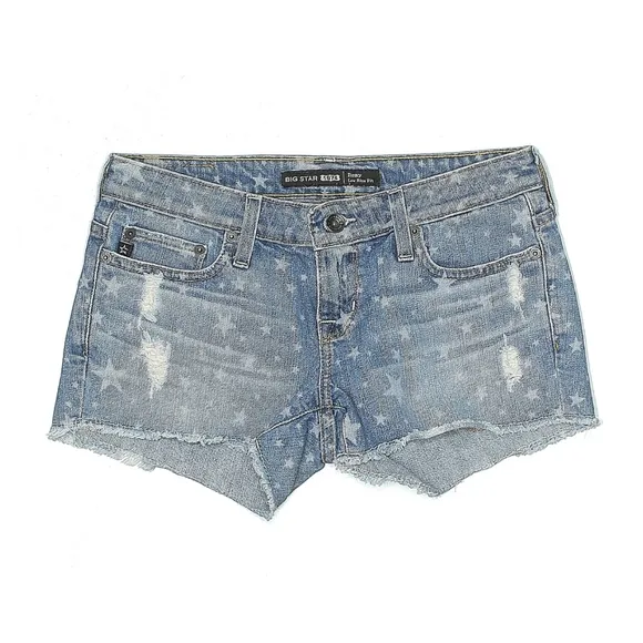 BIG STAR Remy Low Rise Fit cut-off distressed frayed denim shorts stars sz25 EUC