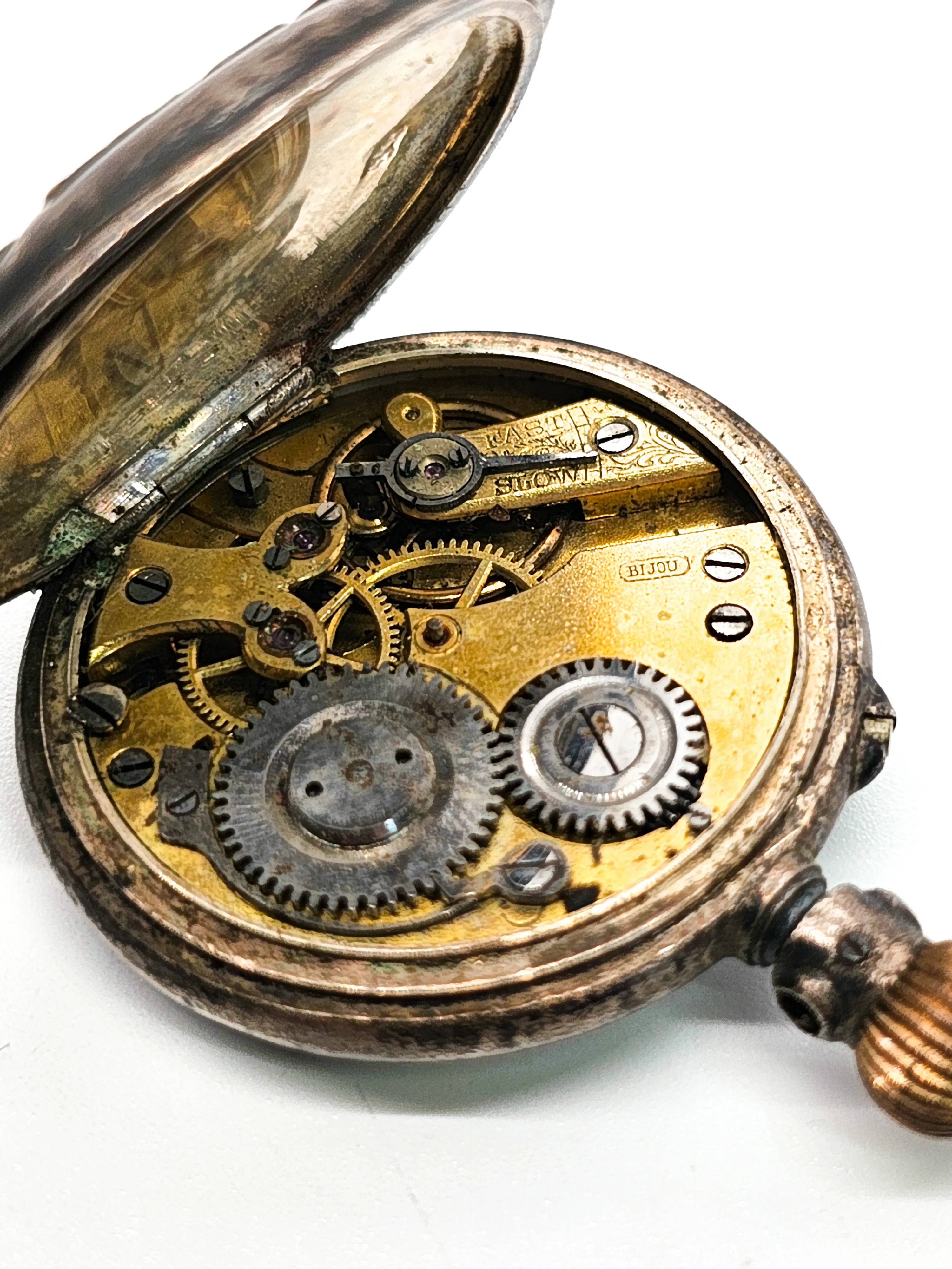 Bijou Bee and flower garden motif antique 900 silver pocket watch non working