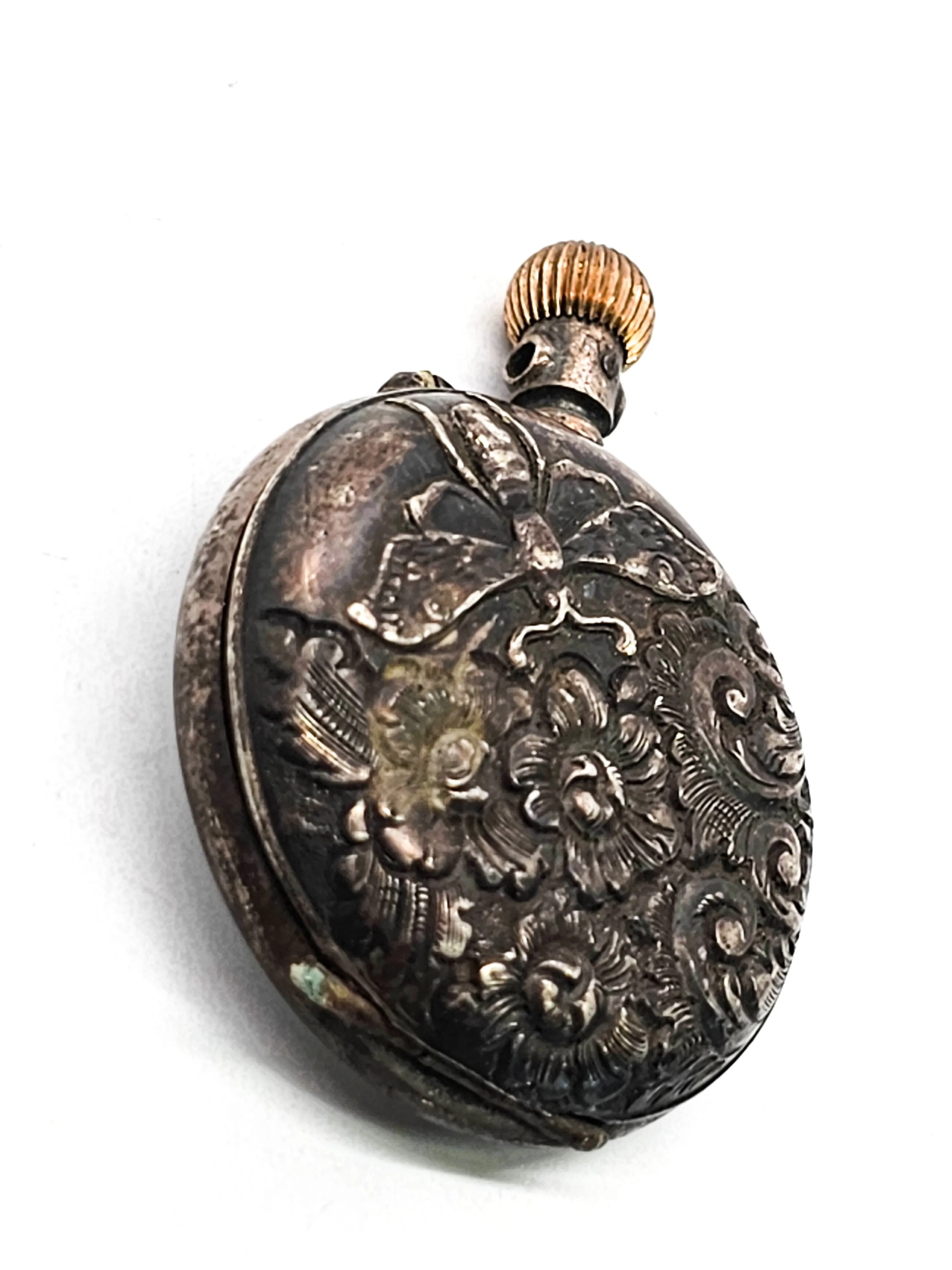 Bijou Bee and flower garden motif antique 900 silver pocket watch non working