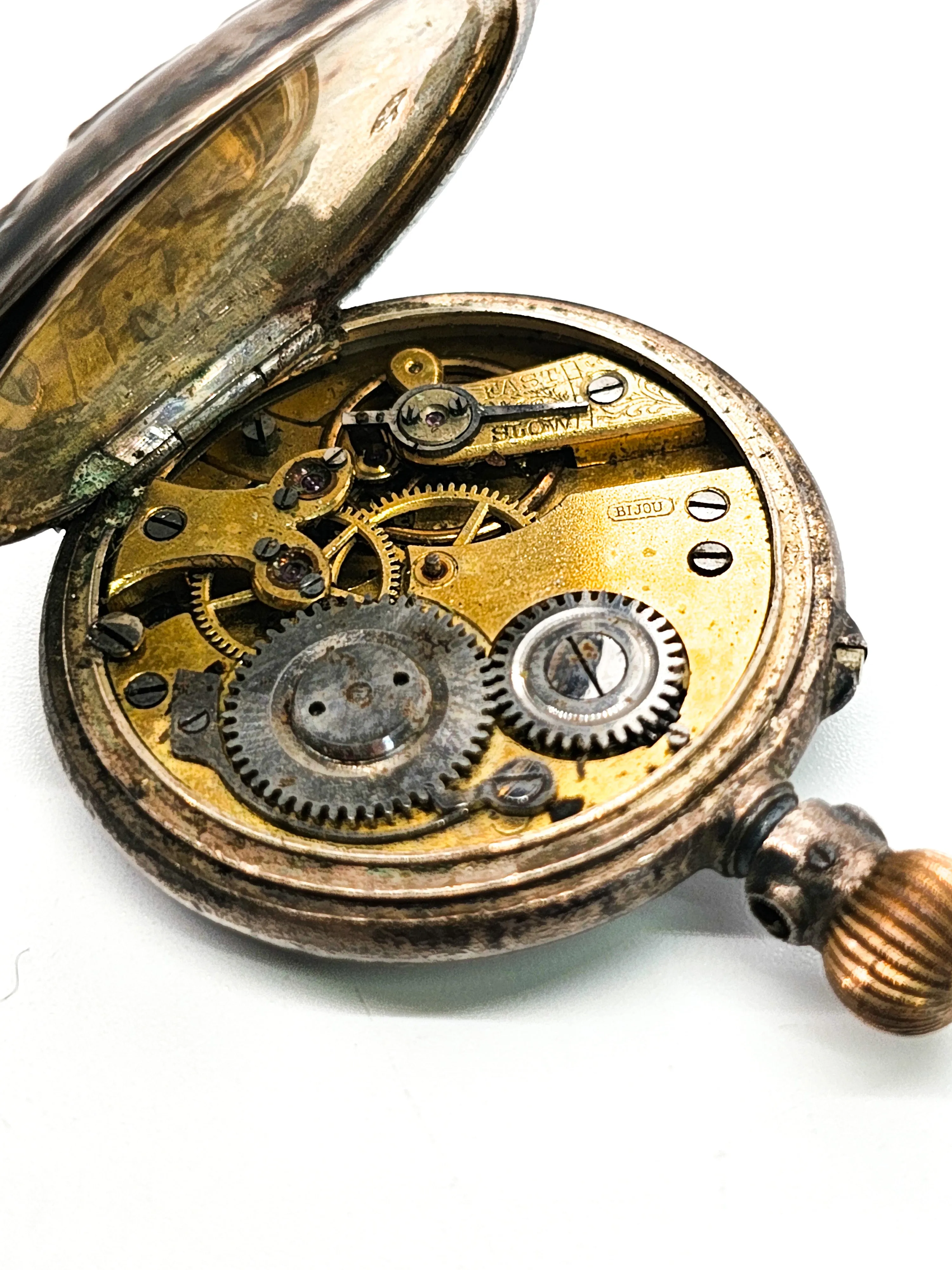 Bijou Bee and flower garden motif antique 900 silver pocket watch non working