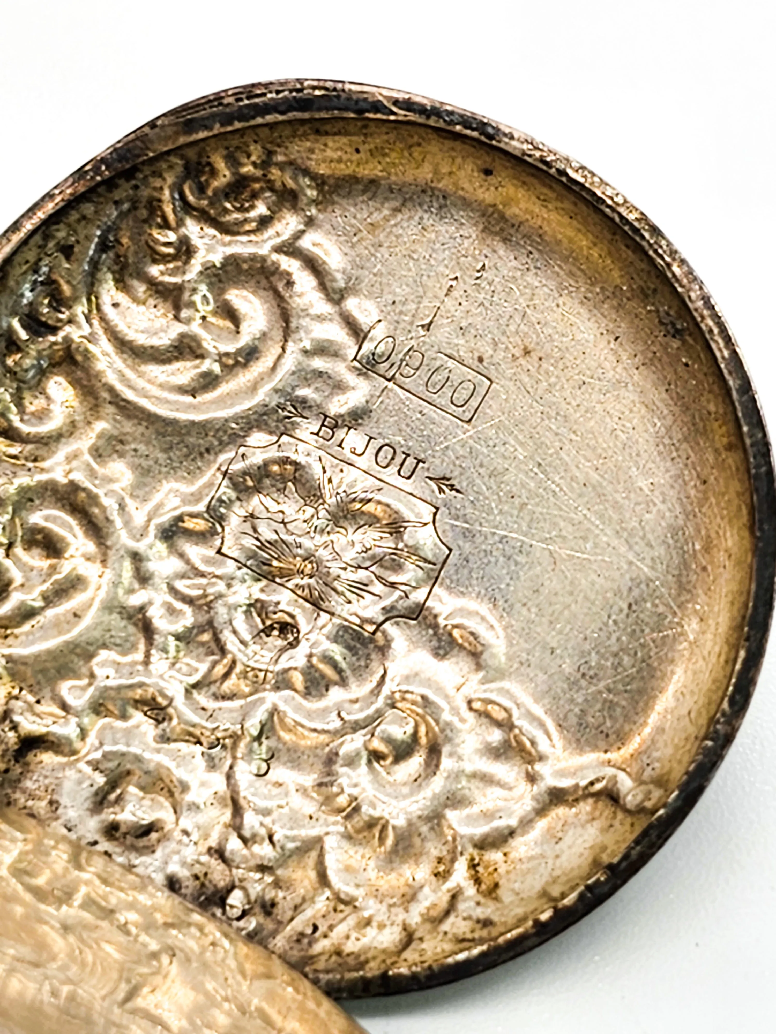 Bijou Bee and flower garden motif antique 900 silver pocket watch non working
