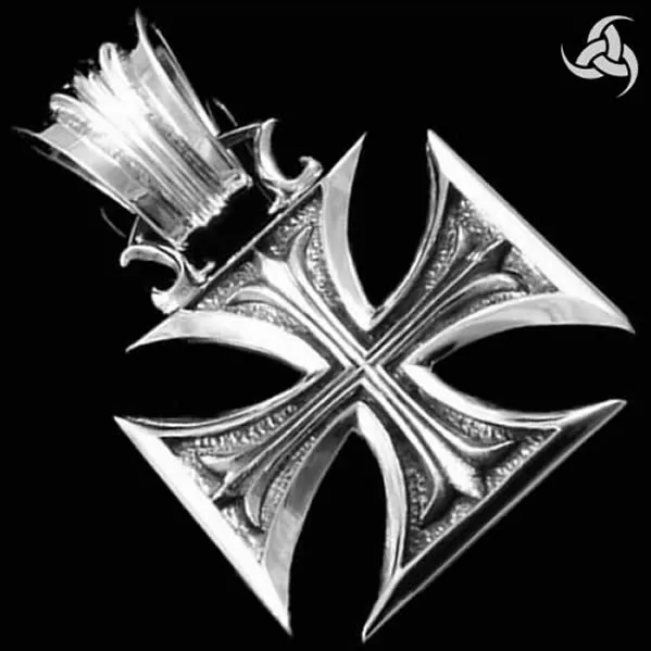 Biker Pendant Maltese Iron Cross Design Sterling Silver
