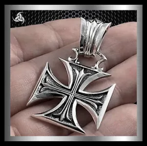 Biker Pendant Maltese Iron Cross Design Sterling Silver
