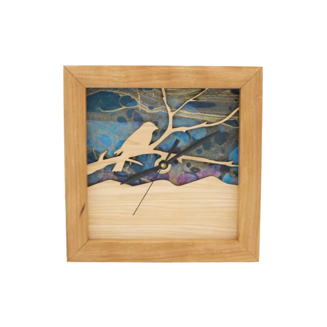 Bird on A Branch Box Clock with Azure Sky