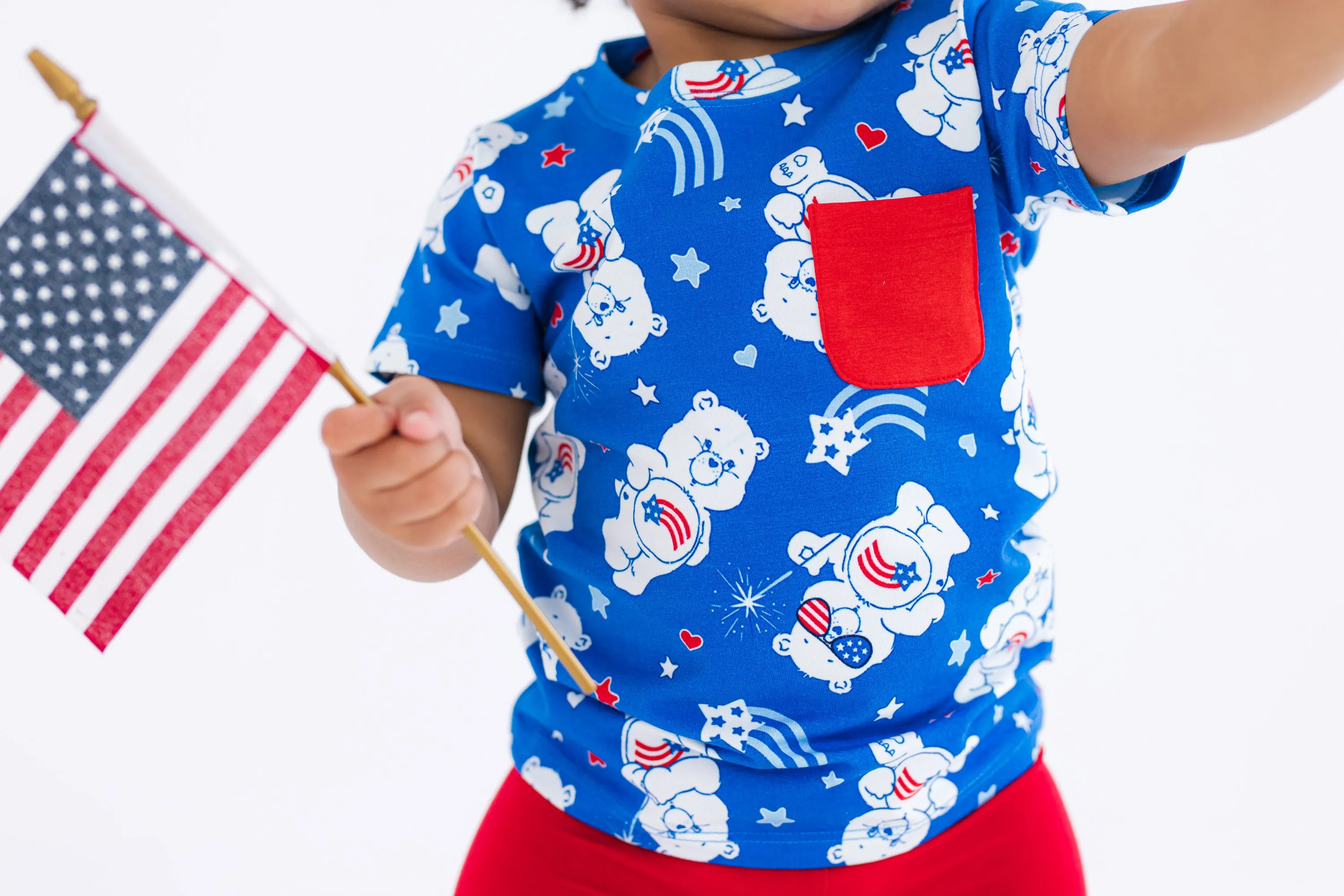 Birdie Bean Care Bears™ America 4th of July Print Kids Pocket T-shirt
