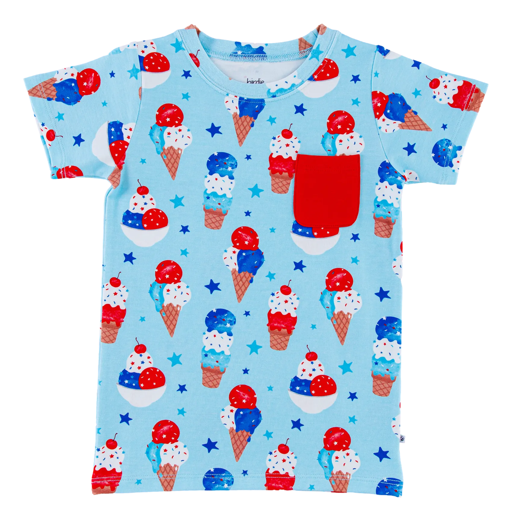 Birdie Bean Carter Blue Ice Cream Cones 4th of July Print Kids Pocket T-shirt