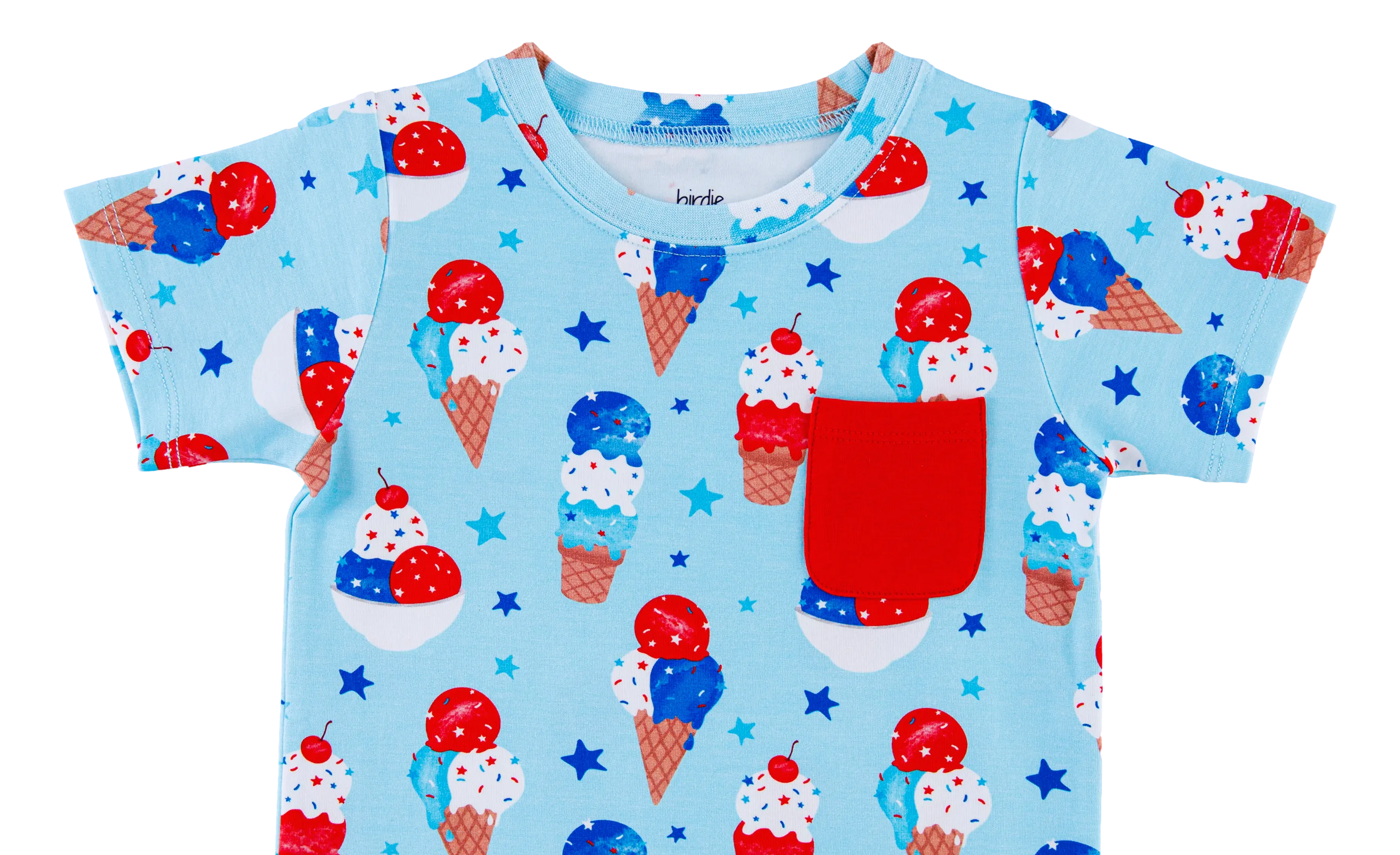 Birdie Bean Carter Blue Ice Cream Cones 4th of July Print Kids Pocket T-shirt