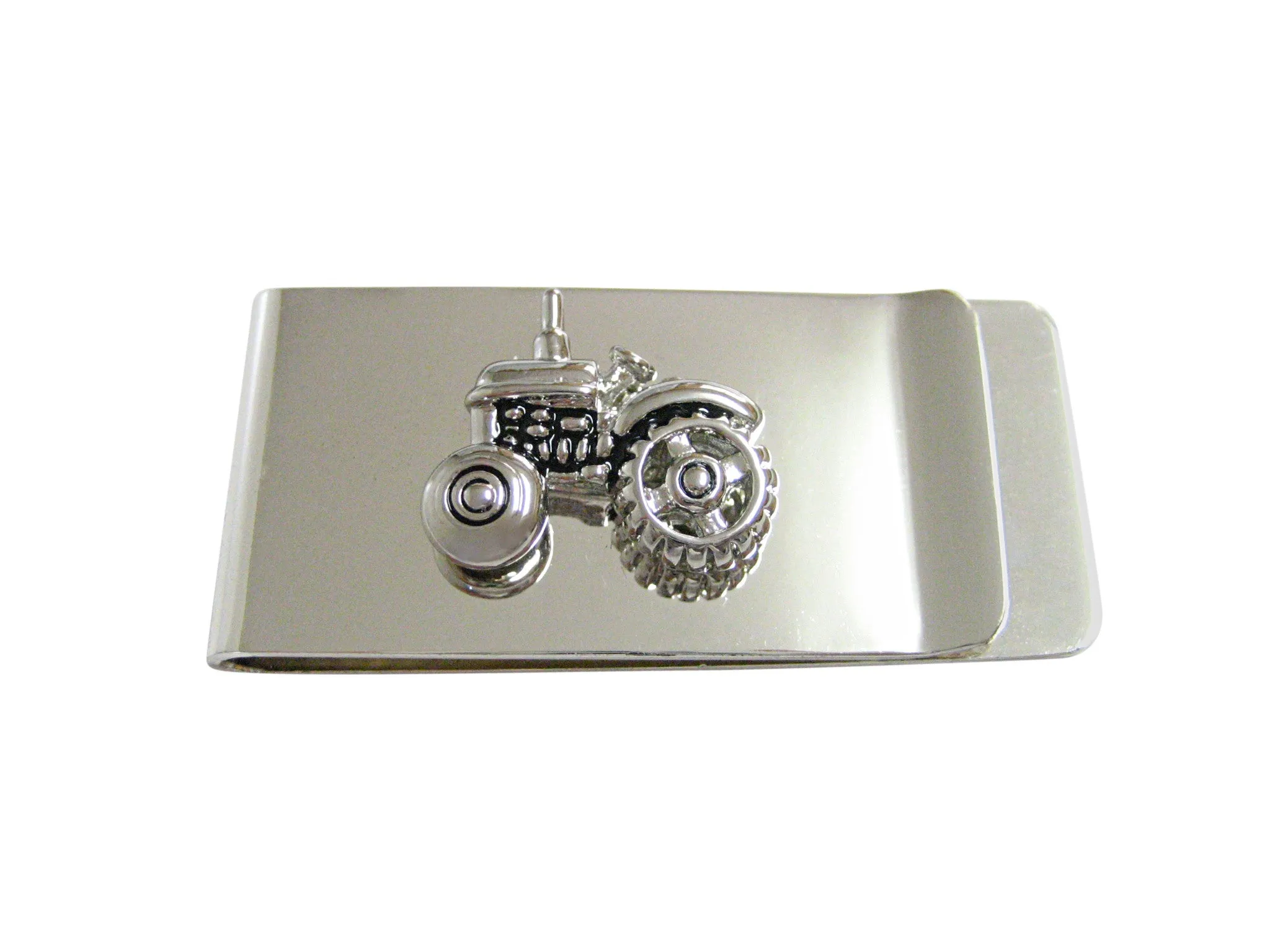 Black and Silver Toned Detailed Farming Tractor Money Clip