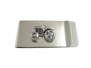 Black and Silver Toned Detailed Farming Tractor Money Clip