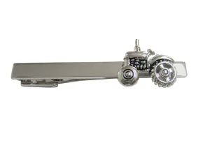 Black and Silver Toned Detailed Farming Tractor Square Tie Clip
