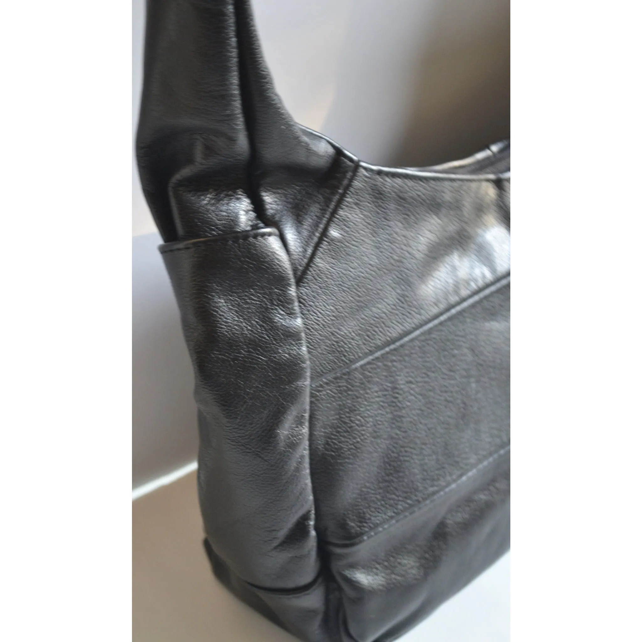 Black Bohemian Slouch Leather Purse