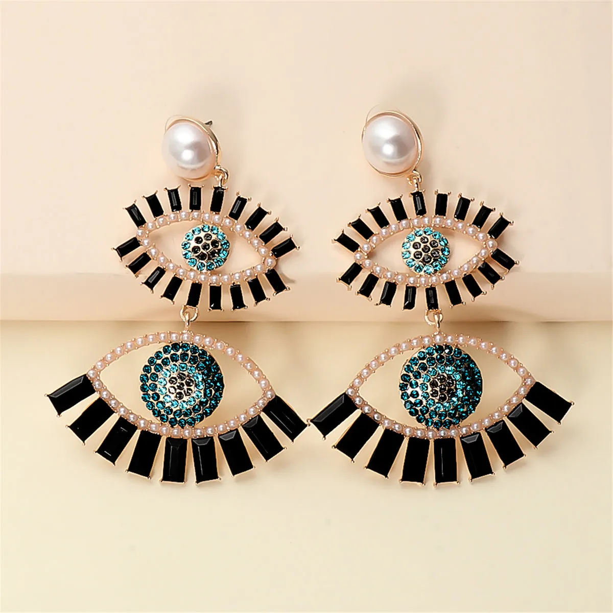 Black Crystal & Cubic Zirconia Evil Eye Drop Earrings