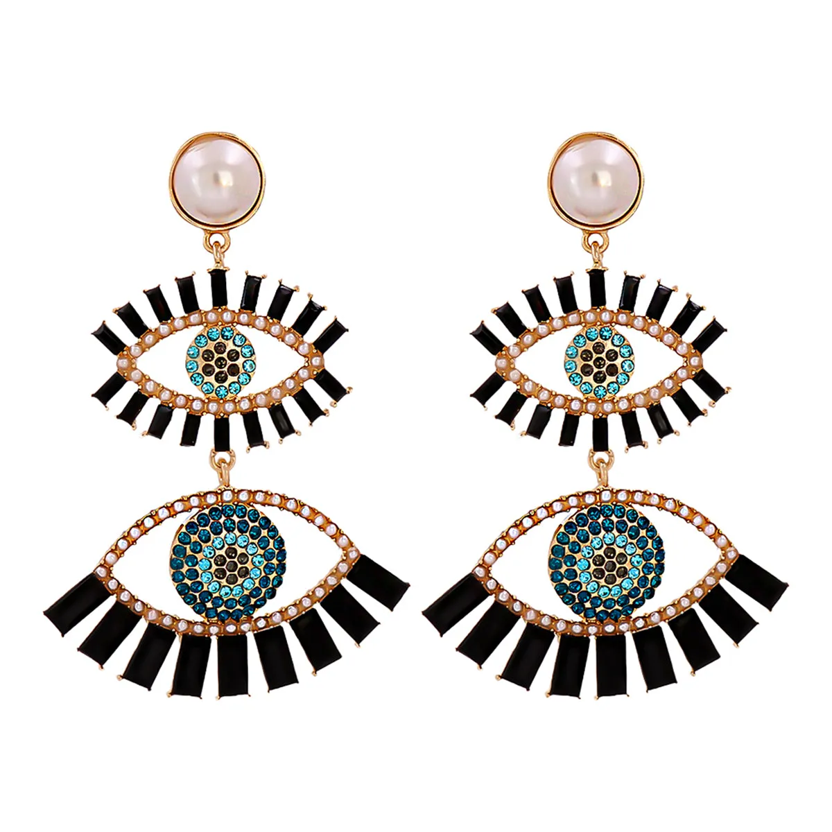Black Crystal & Cubic Zirconia Evil Eye Drop Earrings