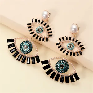 Black Crystal & Cubic Zirconia Evil Eye Drop Earrings