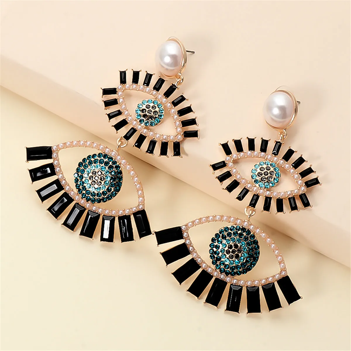 Black Crystal & Cubic Zirconia Evil Eye Drop Earrings