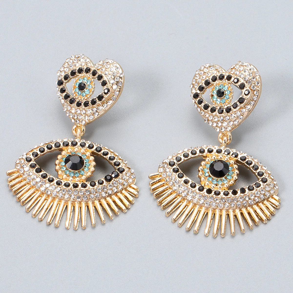 Black Cubic Zirconia & 18K Gold-Plated Evil Eye Drop Earrings