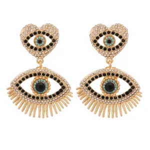 Black Cubic Zirconia & 18K Gold-Plated Evil Eye Drop Earrings