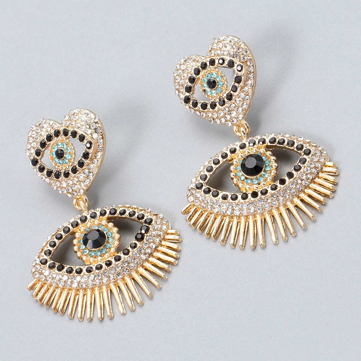 Black Cubic Zirconia & 18K Gold-Plated Evil Eye Drop Earrings