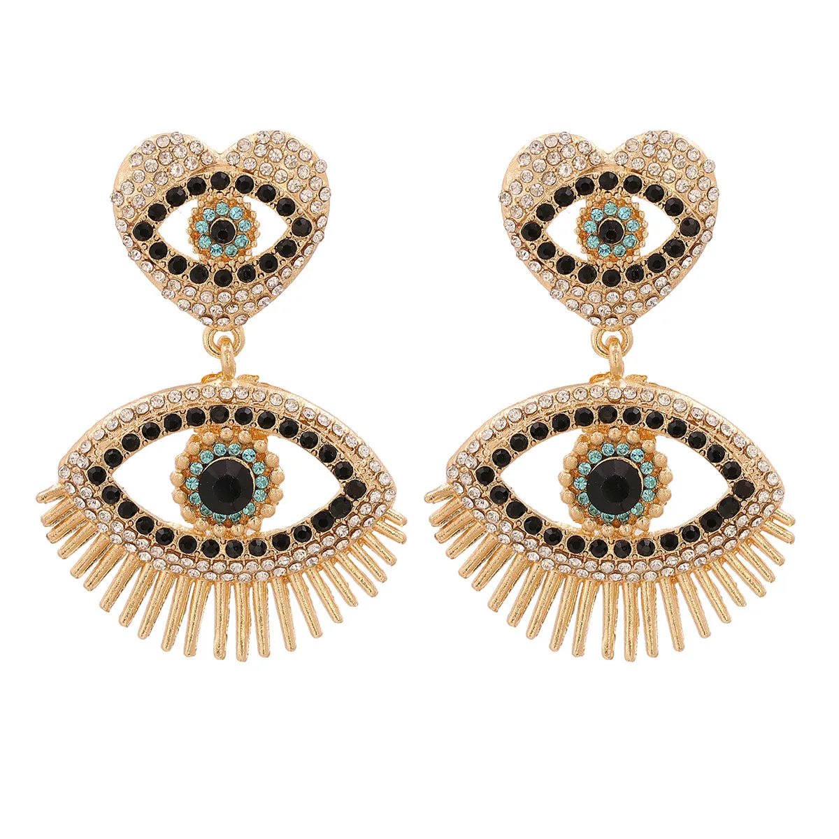 Black Cubic Zirconia & 18K Gold-Plated Evil Eye Drop Earrings