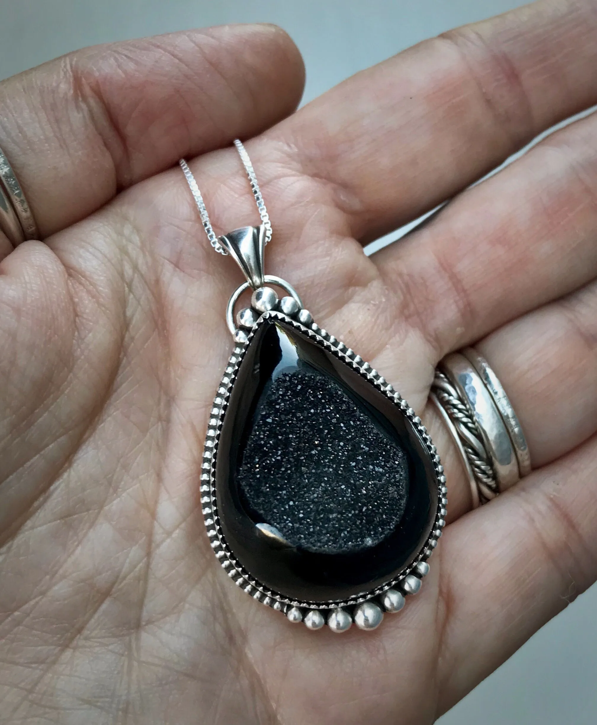 Black Druzy Pendant