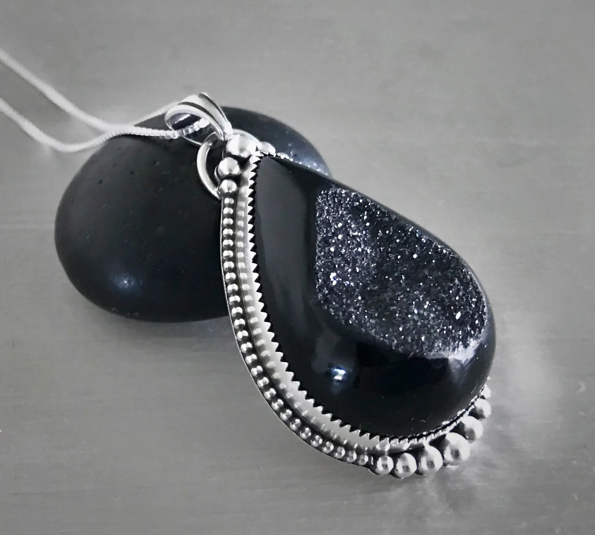 Black Druzy Pendant