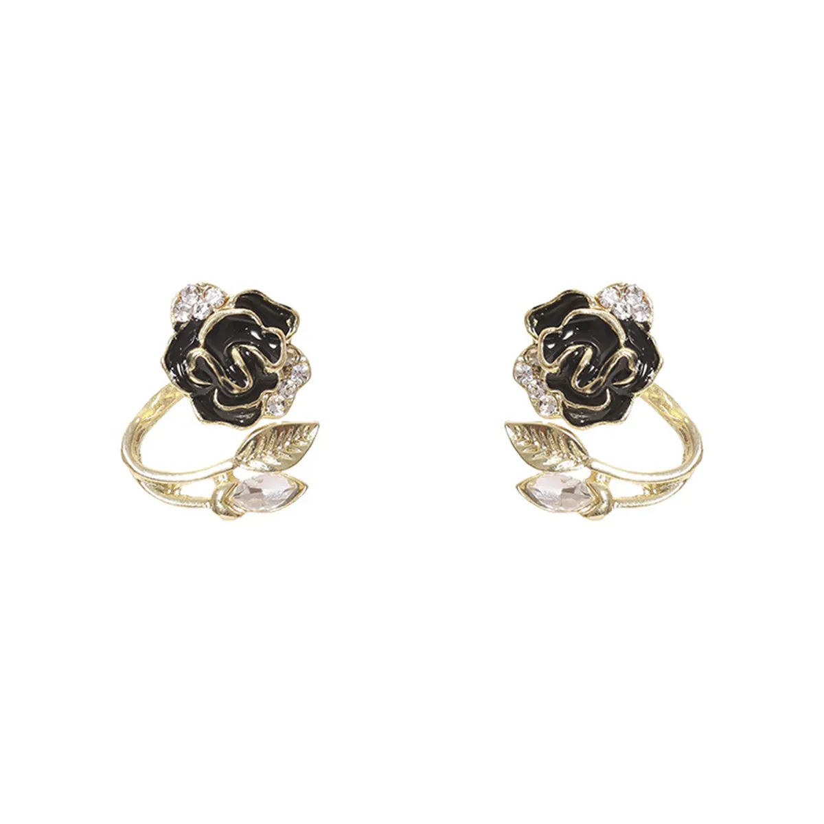 Black Enamel & Crystal Flower Ear Jacktes