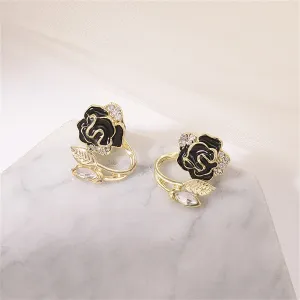 Black Enamel & Crystal Flower Ear Jacktes