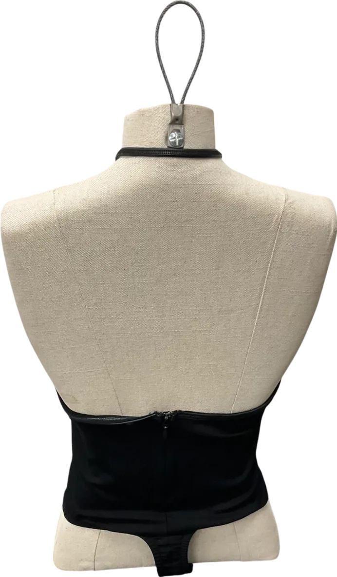 Black Halter Neck Ring Detailed Bodysuit UK 10
