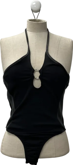 Black Halter Neck Ring Detailed Bodysuit UK 10
