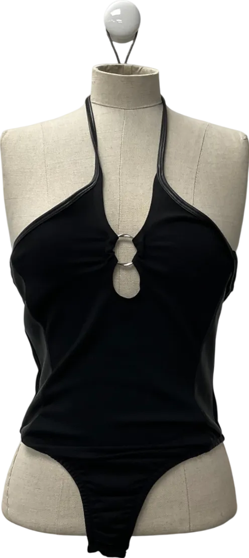 Black Halter Neck Ring Detailed Bodysuit UK 10