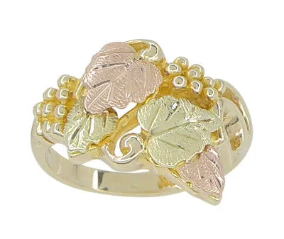 Black Hills Gold Leaves Ring in 10 Karat Green Pink and Yellow Gold