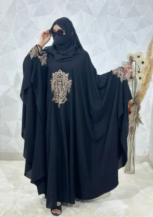 Black Irani Kaftan Abaya with Chikan Embroidery and Kashibo Fabric