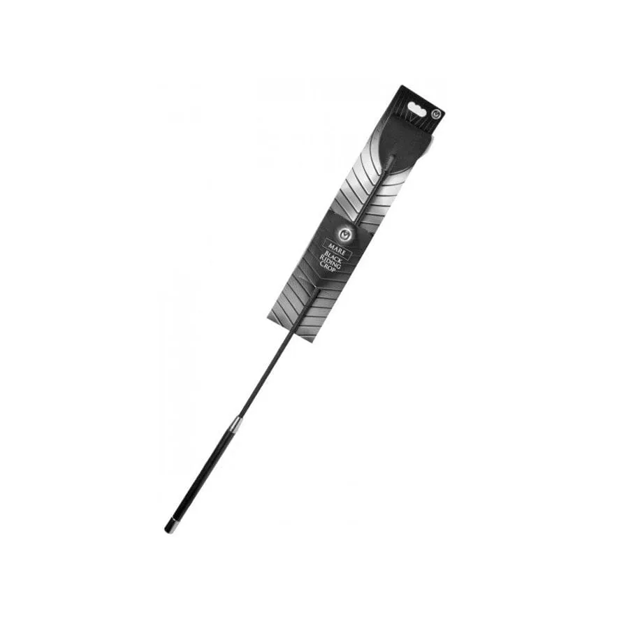 Black Leather Riding Crop - 26.25" Length, 8.13" Handle - Steel Cap, Loop Leather End